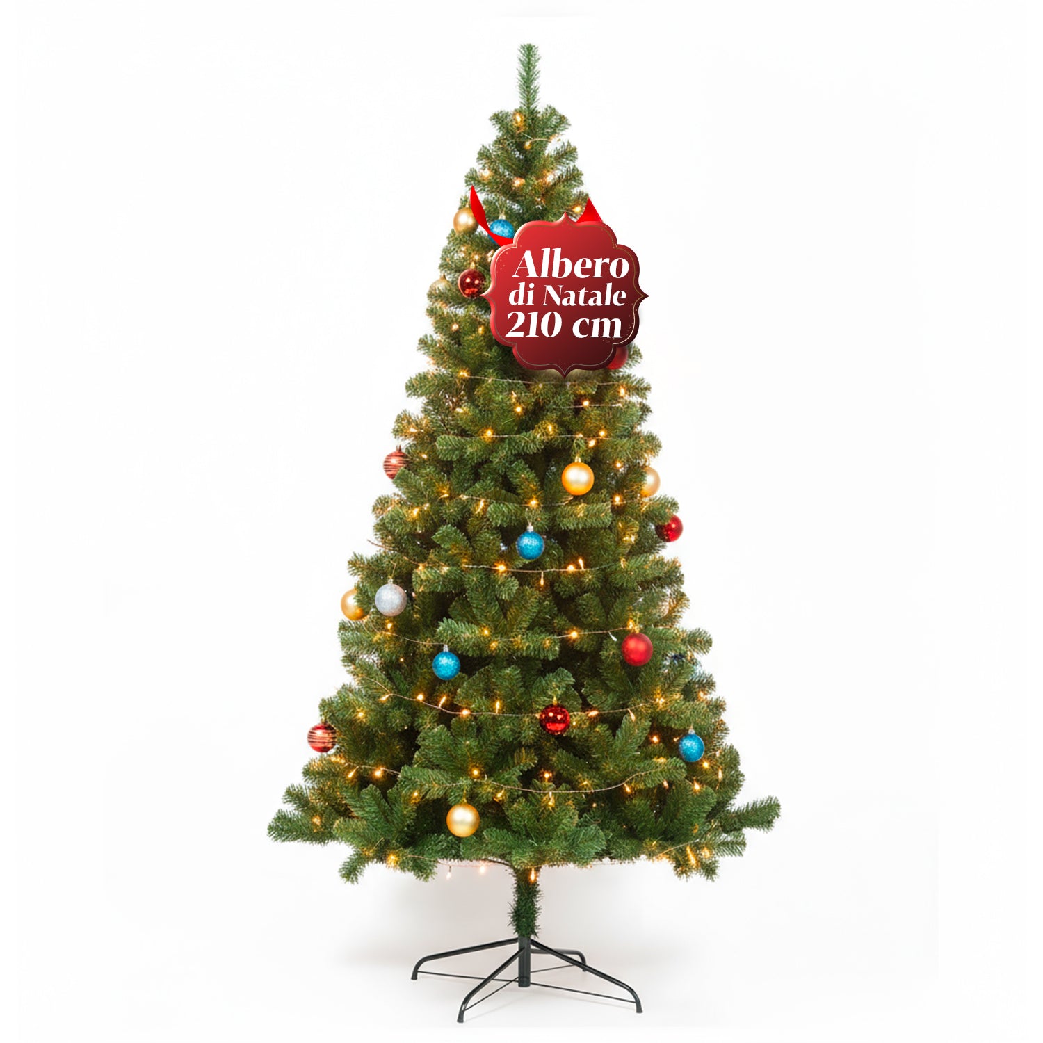 Albero Di Natale Artificiale Classico 180 Cm – 650 Rami In PVC Verde – Base Metallo Stabile – Decorazione Natalizia Per Casa