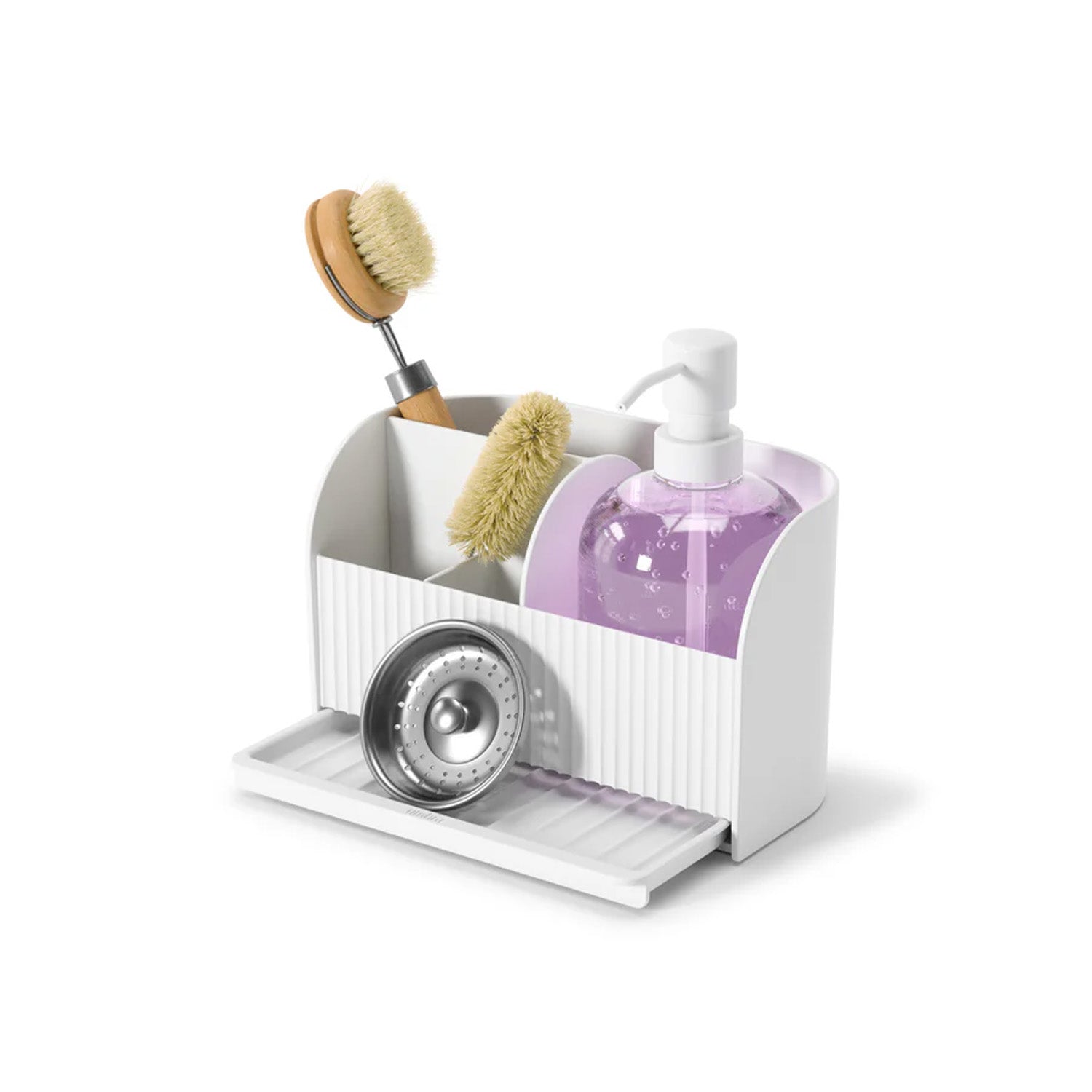 ODesign Organizer Da Lavello Con Dispenser Sapone Integrato 3 Scomparti In Acciaio Inox - Portaspugne E Spazzole Per Cucina E Bagno