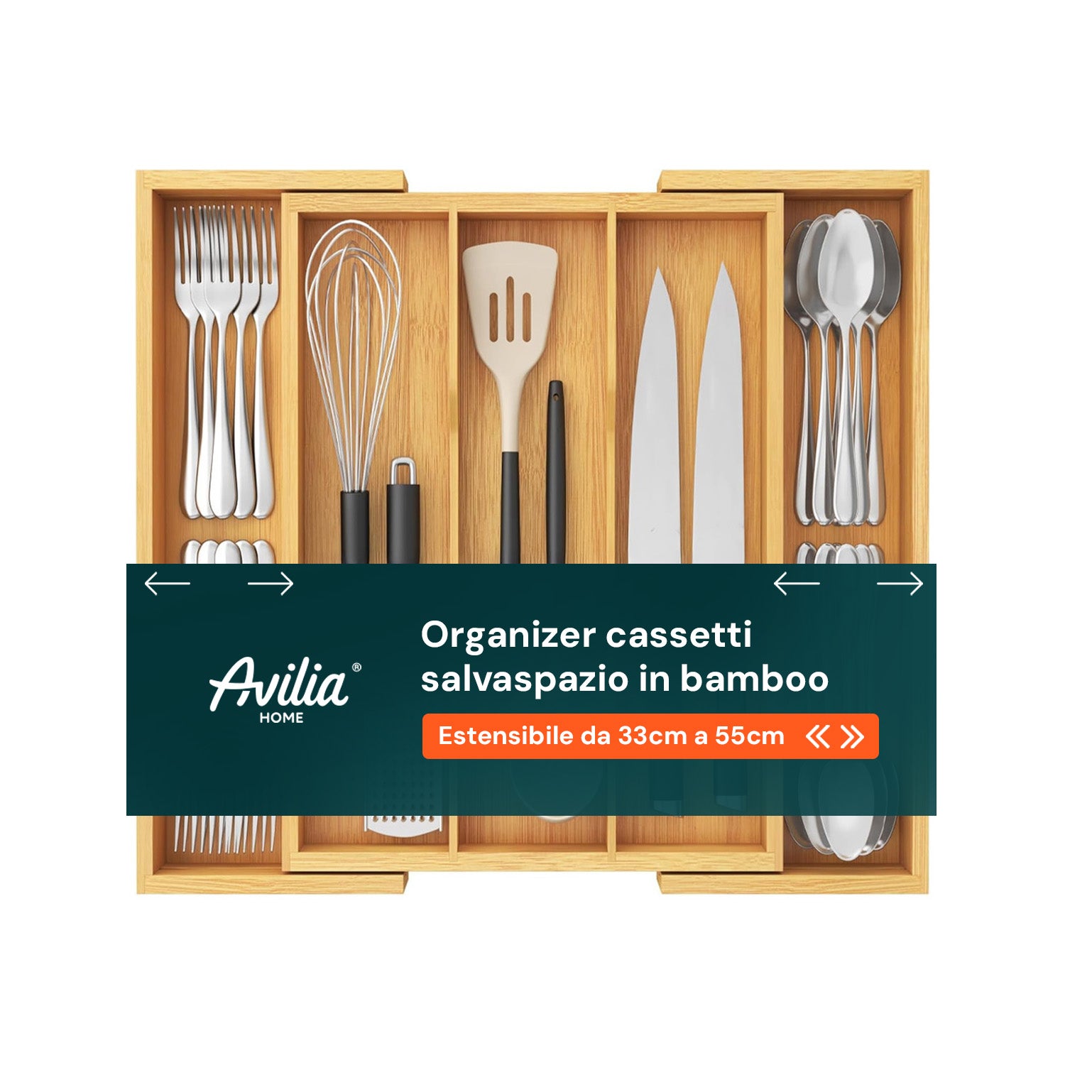 BAKAJI Vassoio Portaposate Da Cassetto Estendibile Per Cucina In Legno Di Bambu Con 5 Scomparti Porta Posate 2 A Scomparsa Colore Bamboo Naturale S 89317908 BAKAJI Vassoio Portaposate Da Cassetto Estendibile Per Cucina In Legno Di Bambu Con 5 Scomparti Porta Posate 2 A Scomparsa Colore Bamboo Naturale S 89317908