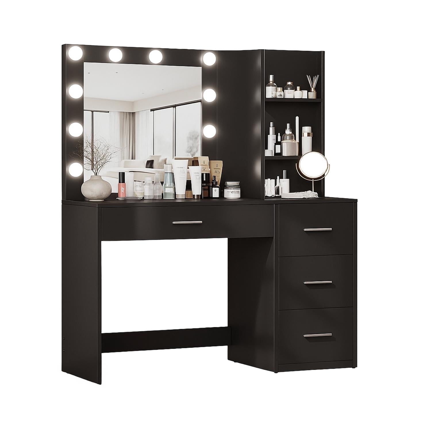 Toeletta Trucco con Specchio Ovale, Toeletta con Luci, Luminosità Regolabile, Postazione Trucco, 1 Cassetti, 1 Armadietti e 4 Scomparti, Bianco Toeletta Trucco con Specchio Ovale, Toeletta con Luci, Luminosità Regolabile, Postazione Trucco, 1 Cassetti, 1 Armadietti e 4 Scomparti, Bianco