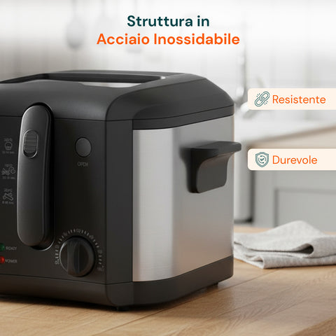 Friggitrice Elettrica 3L in Acciaio Inox, Filtro Antiodore e Termostato Regolabile