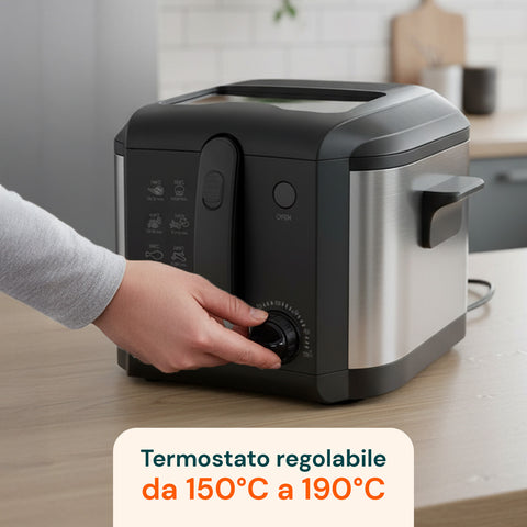 Friggitrice Elettrica 3L in Acciaio Inox, Filtro Antiodore e Termostato Regolabile