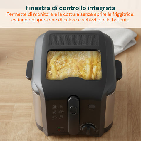 Friggitrice Elettrica 3L in Acciaio Inox, Filtro Antiodore e Termostato Regolabile