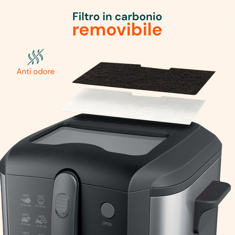 Friggitrice Elettrica 3L in Acciaio Inox, Filtro Antiodore e Termostato Regolabile
