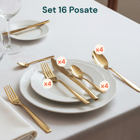 Posate Sibilla – Set da 16 in Acciaio Inox Oro Lucido Elegante