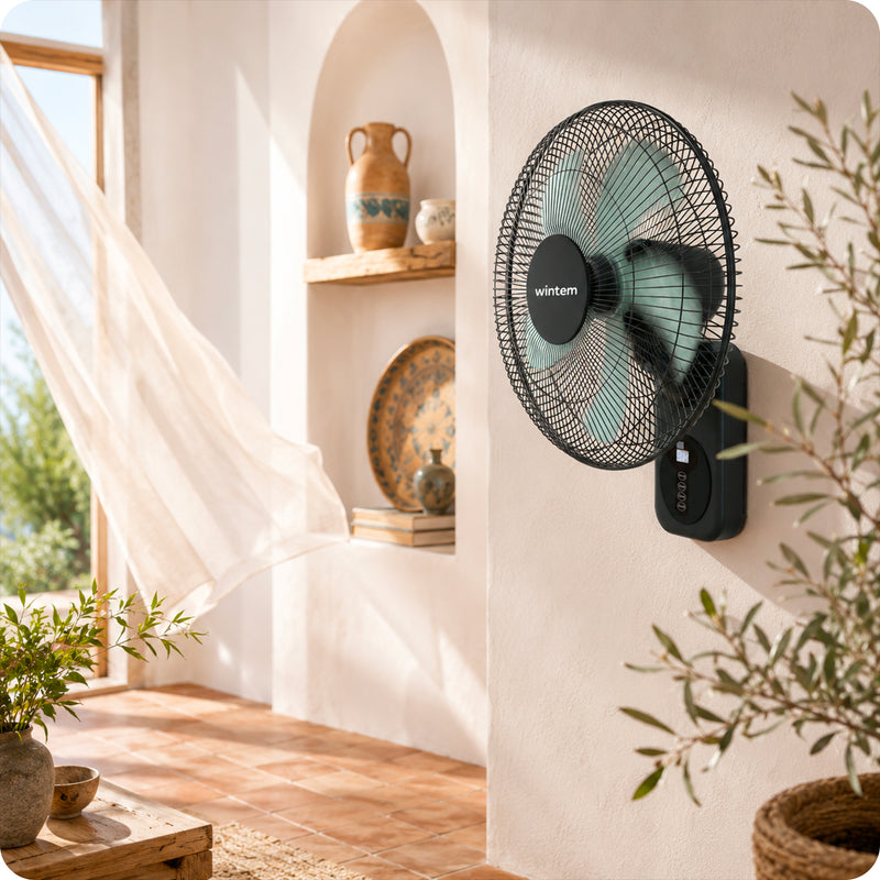 Barrow Ventilatore da Parete Nero 40cm 60W - 8 Velocità con Telecomando e Timer 9h - Oscillazione 120° e Inclinazione 30°