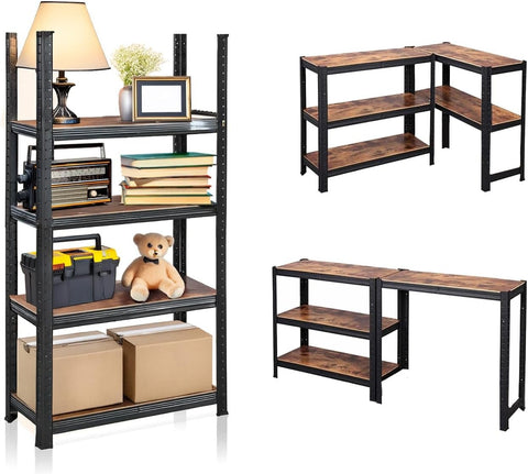 Scaffale 4 Ripiani Acciaio E Mdf Laminato Effetto Legno Portata Totale 400kg