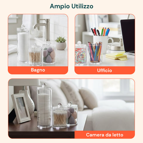 Organizer Bagno Trasparenti – Set 3 Pezzi con Coperchio Multiuso in PP