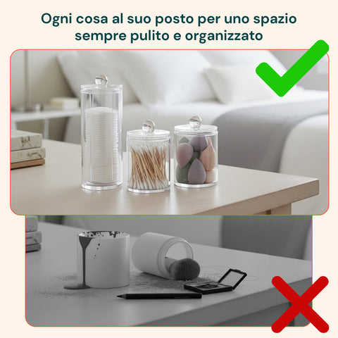 Organizer Bagno Trasparenti – Set 3 Pezzi con Coperchio Multiuso in PP