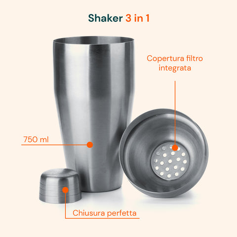 Set Cocktail 6 Pezzi con Supporto in Legno - Shaker e Accessori Bar