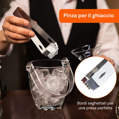 Set Cocktail 6 Pezzi con Supporto in Legno - Shaker e Accessori Bar