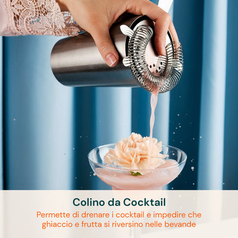 Set Cocktail 6 Pezzi con Supporto in Legno - Shaker e Accessori Bar