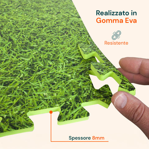 Stuoia Modulare 8 Pezzi 50x50 cm - Tappeto Antiscivolo Effetto Prato per Bambini