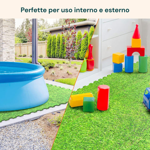 Stuoia Modulare 8 Pezzi 50x50 cm - Tappeto Antiscivolo Effetto Prato per Bambini