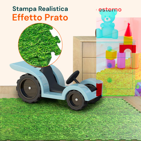 Stuoia Modulare 8 Pezzi 50x50 cm - Tappeto Antiscivolo Effetto Prato per Bambini