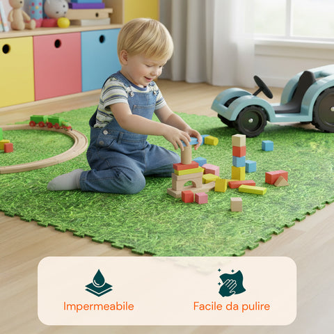 Stuoia Modulare 8 Pezzi 50x50 cm - Tappeto Antiscivolo Effetto Prato per Bambini