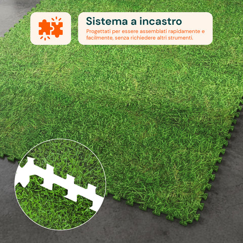 Stuoia Modulare 8 Pezzi 50x50 cm - Tappeto Antiscivolo Effetto Prato per Bambini