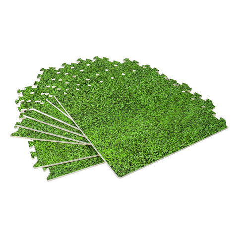 Stuoia Modulare 8 Pezzi 50x50 cm - Tappeto Antiscivolo Effetto Prato per Bambini