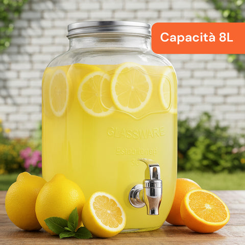 Dispenser Bevande in Vetro 8L con Rubinetto in Acciaio