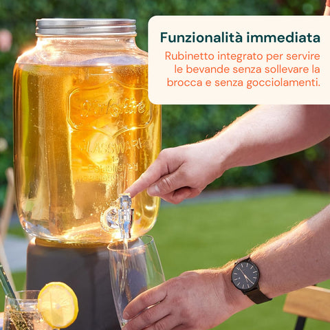 Dispenser Bevande in Vetro 8L con Rubinetto in Acciaio