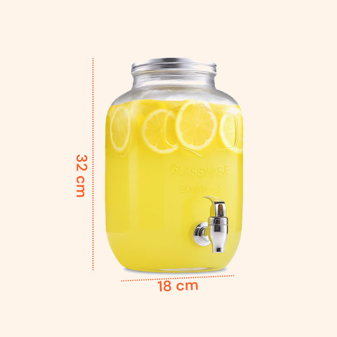 Dispenser Bevande in Vetro 8L con Rubinetto in Acciaio