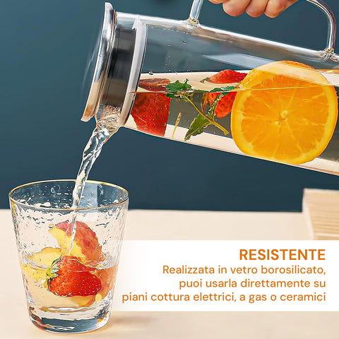 Caraffa in Vetro Borosilicato 1,2L – per Bevande Calde o Fredde