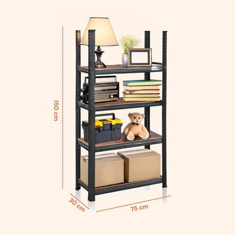 Scaffale 4 Ripiani Acciaio E Mdf Laminato Effetto Legno Portata Totale 400kg