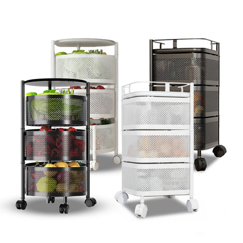 Carrello Multiuso Richiudibile con 3/4/5 Cestelli Rotondi/Quadrati e Ruote Salvaspazio Nero/Bianco