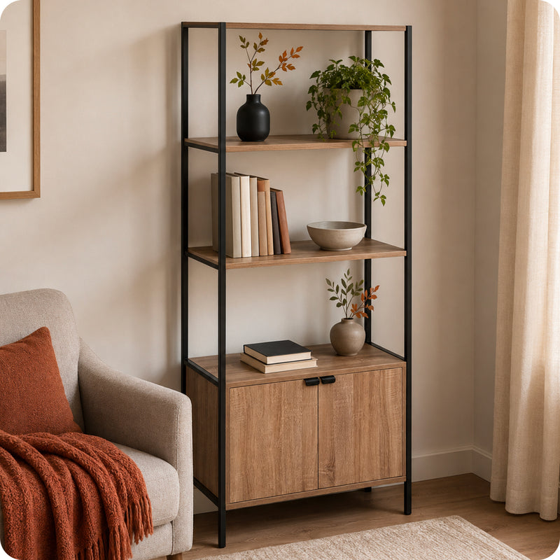 Libreria Scaffale 2 Ripiani Con Mobile Basso 68x35x176cm Nero