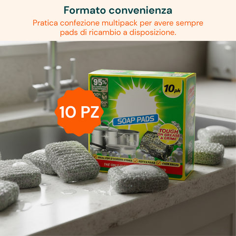 Spugne Saponate in Acciaio 10 Pz – Pulizia Profonda Cucina