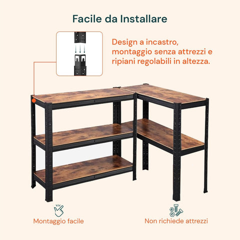 Scaffale 4 Ripiani Acciaio E Mdf Laminato Effetto Legno Portata Totale 400kg