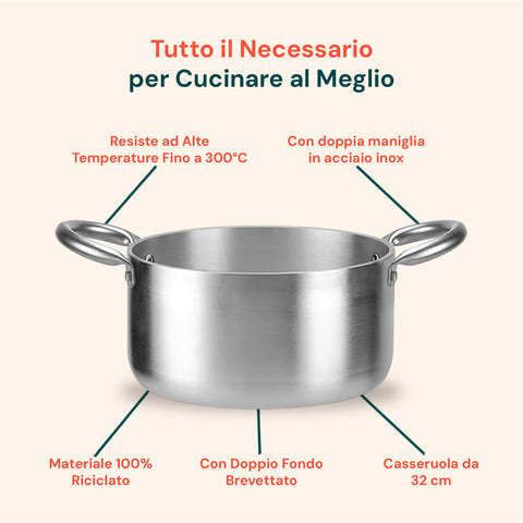 Casseruola Alta in Alluminio con 2 Maniglie Inox – Ø 24/28/32/36 cm