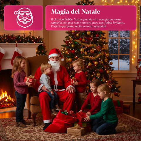 Costume di Babbo Natale Completo – Cappello, Barba, Giacca e Pantaloni