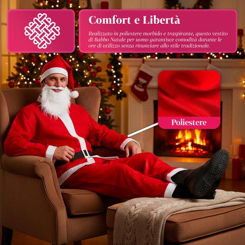 Costume di Babbo Natale Completo – Cappello, Barba, Giacca e Pantaloni
