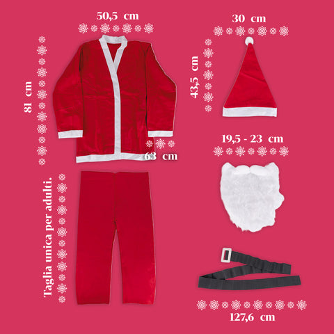 Costume di Babbo Natale Completo – Cappello, Barba, Giacca e Pantaloni