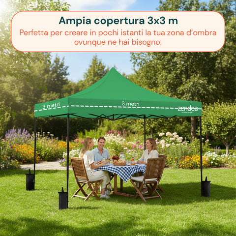 Gazebo Richiudibile 3x3 m Impermeabile con Borsa e Pesi Inclusi