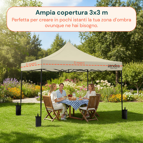 Gazebo Richiudibile 3x3 m Impermeabile con Borsa e Pesi Inclusi