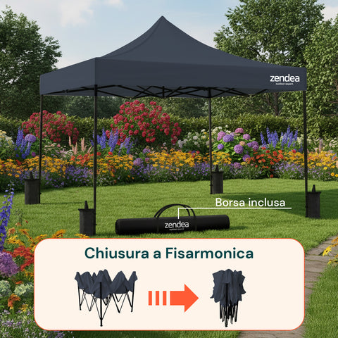 Gazebo Richiudibile 3x3 m Impermeabile con Borsa e Pesi Inclusi