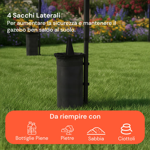 Gazebo Richiudibile 3x3 m Impermeabile con Borsa e Pesi Inclusi