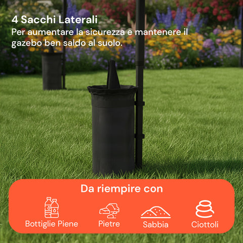 Gazebo Richiudibile 3x3 m Impermeabile con Borsa e Pesi Inclusi