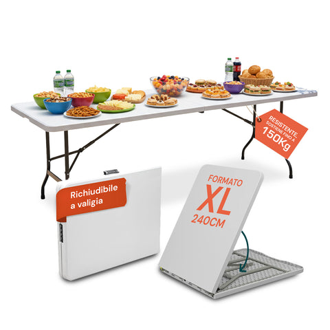 Tavolo Clori XL per Pic Nic Pieghevole Richiudibile a Valigetta in Resina PP