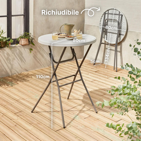 Tavolo Bianco Rotondo da Giardino o Cucina Ø80 e Ø120 cm Pieghevole E Resistente