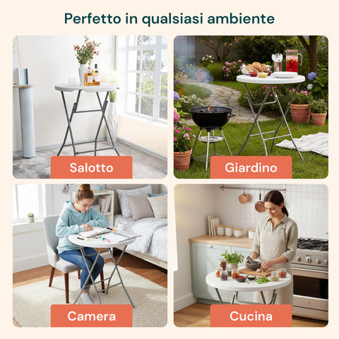 Tavolo Bianco Rotondo da Giardino o Cucina Ø80 e Ø120 cm Pieghevole E Resistente