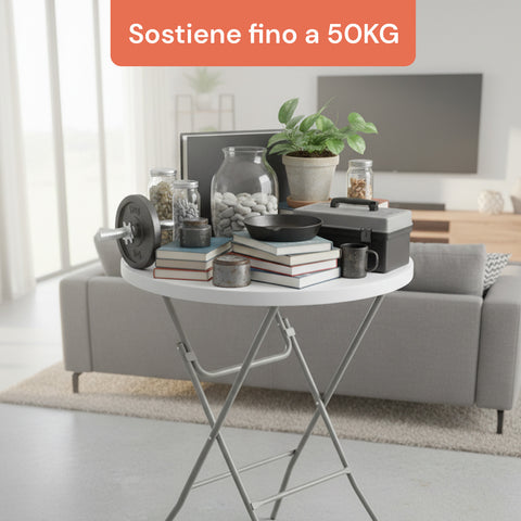 Tavolo Bianco Rotondo da Giardino o Cucina Ø80 e Ø120 cm Pieghevole E Resistente