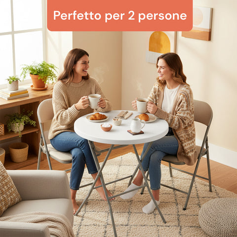 Tavolo Bianco Rotondo da Giardino o Cucina Ø80 e Ø120 cm Pieghevole E Resistente