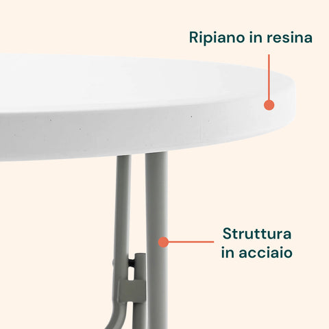 Tavolo Bianco Rotondo da Giardino o Cucina Ø80 e Ø120 cm Pieghevole E Resistente