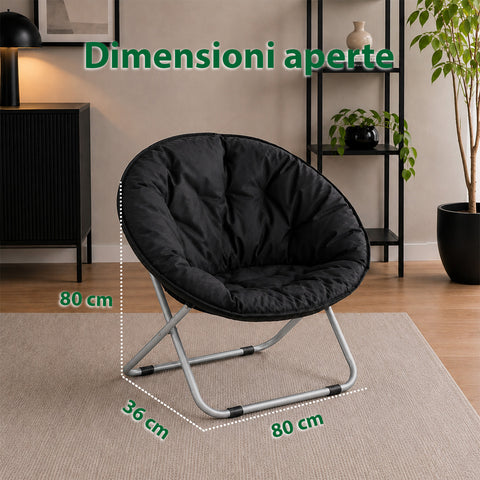 Poltrona Imbottita Pieghevole in Acciaio e Tessuto Oxford - Dimensioni 80x36x80cm