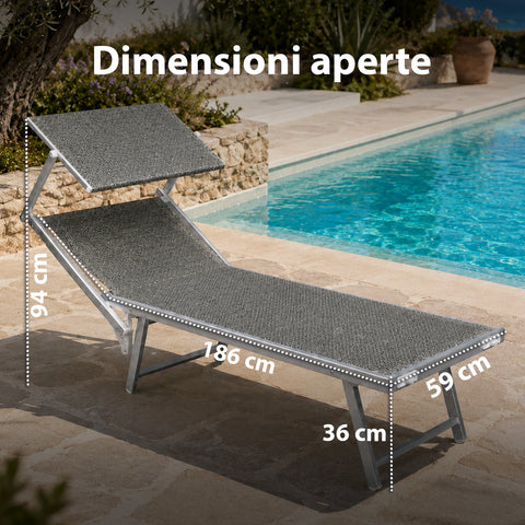 Lettino Prendisole Pieghevole in Alluminio e Textilene con Tettuccio Parasole 360° – Schienale Reclinabile e Portata 150kg