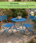 Set Tavolo e 2 Sedie Richiudibili in Ferro da Giardino – Tavolo Rotondo ø 60cm e 2 Sedie Salvaspazio – Portata 150kg/100kg