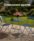 Set Tavolo e 2 Sedie Richiudibili in Ferro da Giardino – Tavolo Rotondo ø 60cm e 2 Sedie Salvaspazio – Portata 150kg/100kg